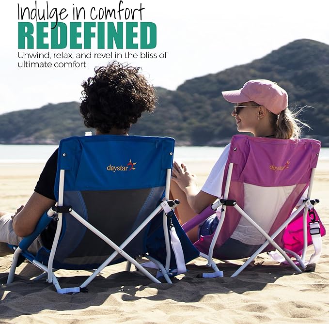 SUNNYFEEL Folding Beach Chair High Back Beach Chairs for Adults Lightweight Portable Camp Chair 300lbs Heavy Duty with Carry Bag Mesh Back Cup Holder for Outdoor Travel Picnic Concert Pink