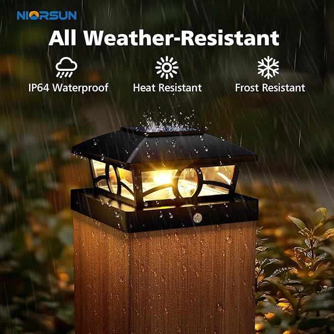 NIORSUN Solar Post Lights Outdoor Fence Post Solar Lights Warm White Outdoor Waterproof Edison LED Bulbs Garden Patio Fence Deck Decor Post Cap Lights 4x4 Wood Vinyl Black 8 Pack