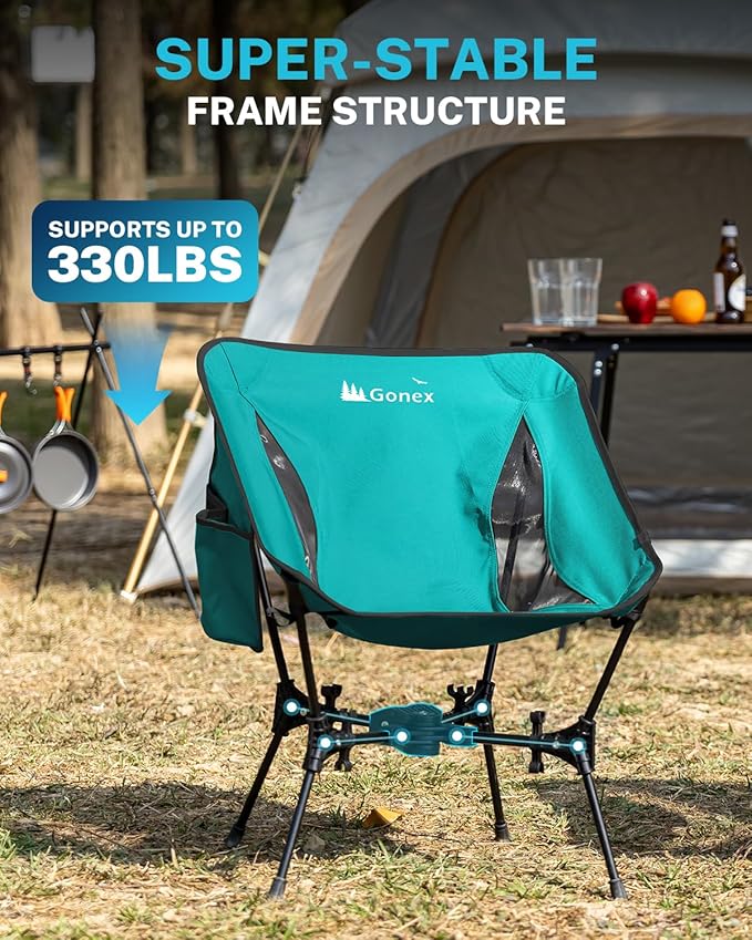 Gonex Portable Camping Chair The 5th Gen Ultralight Compact Backpacking Foldable Lightweight Folding Chair for Outdoor Camp Hiking Beach Picnic Concert Supports 330lbs (Lake Green 2 PCS)