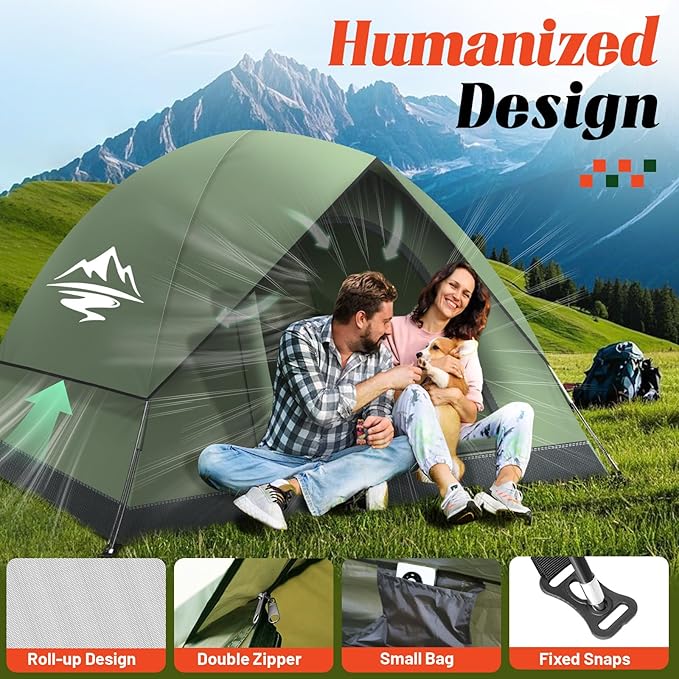 Tents for Camping 2/3/4 Person with Rainfly - Camping Tent Waterproof Windproof Easy Setup Portable Double Layer Outdoor Dome Tent Backpacking Tents for Adventure Backyard Hiking