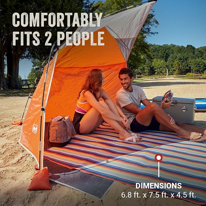 Coleman Skyshade Large Portable Sun Shelter Easy Setup with Pre-Attached Poles Canopy Provides Cover from Sand &amp Sun Great for Beach Park Tailgating Camping Backyard &amp More