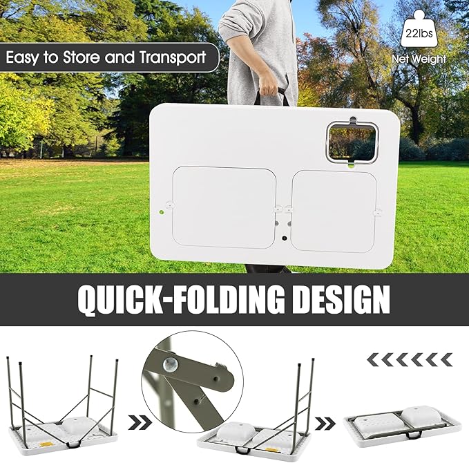 LDAILY Moccha Fish Cleaning Table Folding Fillet Table with 2 Built-in Sinks &amp 360° Rotatable Faucet Portable Outdoor Picnic Table with Stainless Steel Water Inlet Pipe for Camping Fishing BBQ