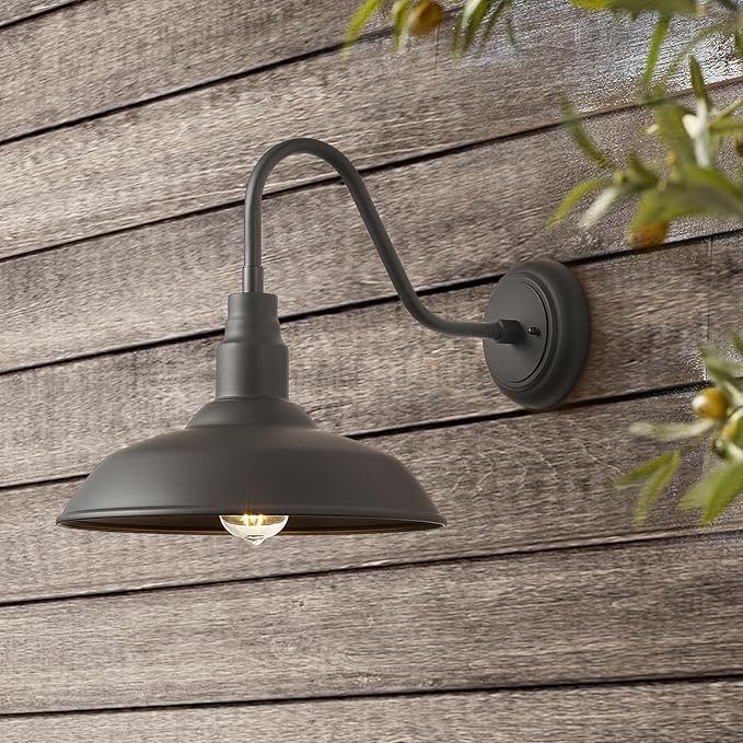 2 Pack Outdoor Barn Farmhouse Light with 14in Dome Exterior Gooseneck Lights Fixture for House Dark Bronze Outside Wall Mount for Porch Patio Entryways