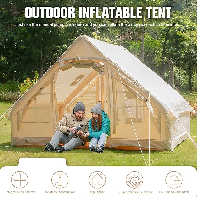 House Instant Glamping Camping Tents for 4-6 Person Inflatable Tent House with Hand Air Pump and Storage Bag Inflatable Floating Tent for Camping Travel Hiking