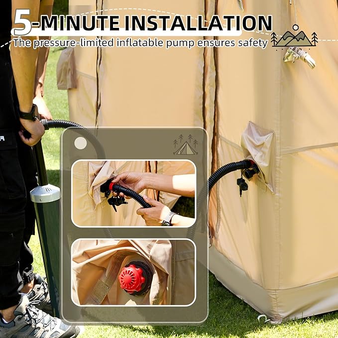 YOLENY 2-4 Person Inflatable Tents for Camping Quick Setup in 2 Minutes with Hand Pump 4-Season Waterproof Windproof Oxford Blow Up Tent