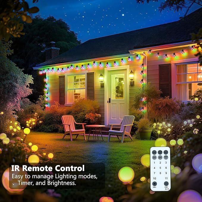 Outdoor String Lights Plug in 25ft 20 LED Bulbs Hanging Patio Lights Dimmable with Timer &amp Remote Globe Bulb Shatterproof &amp Waterproof for Indoor Backyard Balcony Decor - Warm White &amp Mu