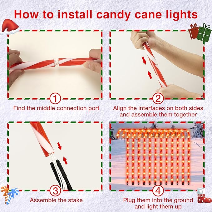 COOWUFAN 28 Christmas Candy Cane Pathway Markers Lights Set of 24 Pack Christmas Outdoor Decorations Waterproof Candy Cane Decor for Indoor Outside Yard Garden Patio Lawn