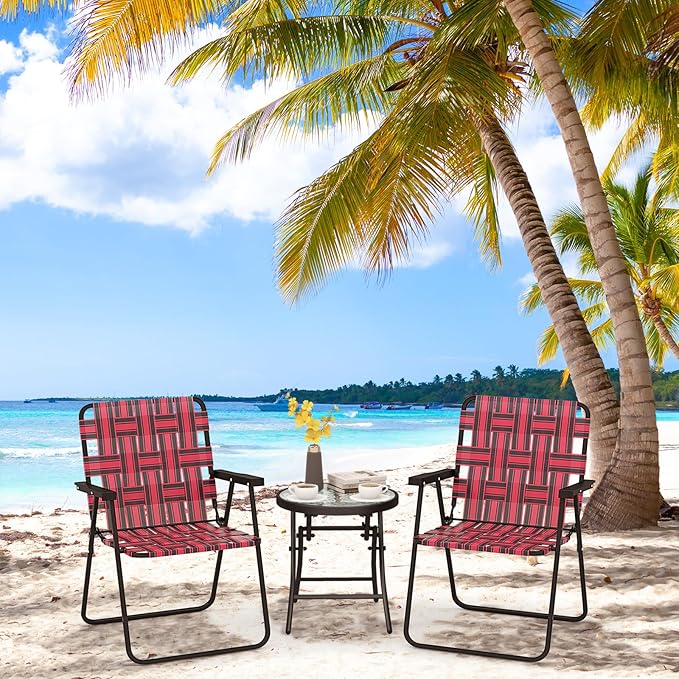 Giantex 2-Pack Beach Chairs for Adults Camping Chair with Steel Frame Webbing Design Lightweight Folding Directors Chair for Outdoor Patio Fishing Yard Poolside Lawn (Red)