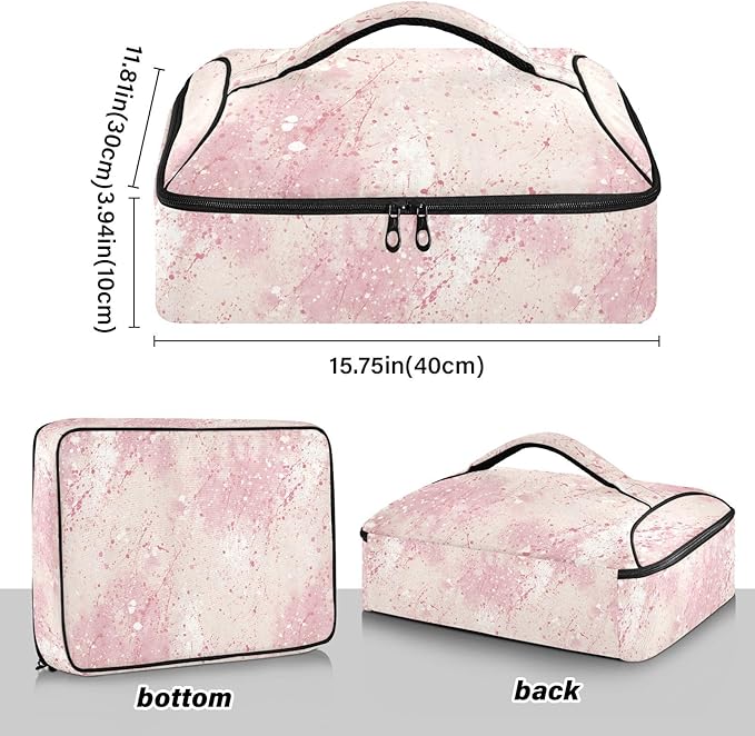 Casserole Carrier Pattern Light Pink and White PrintInsulated Casserole Carrier for Hot or Cold Food Thermal Lunch Tote for Potluck Parties Picnic Beach Fits 9 x 13 Inches Baking Dish