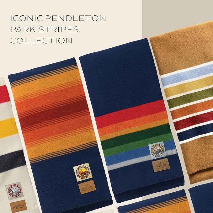 Pendleton National Park Blanket Full 80 x 90 - 100% Wool Soft and Durable Throw for Home &amp Outdoor Adventures Iconic Park Stripes Collectible Keepsake - Crater Lake Navy