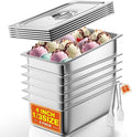 WantJoin Steam Table Hotel Pans with Lid 1/3 Third Size 4 Inch Deep 6 Pack Stainless Steel Metal Tray Sets Food Storage Container Commercial Restaurant Buffet Chafing Dishes Warmer Catering Supplies