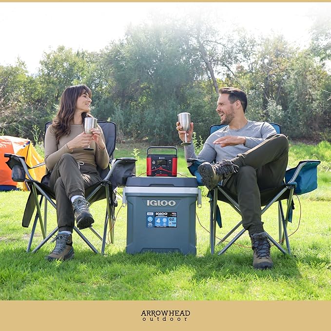 ARROWHEAD OUTDOOR 2-Pack Heated Folding Camping Chair with Cooler 3 Heat Settings Cup &amp Wine Glass Holder Carrying Bag Battery NOT Included Supports up to 330lbs