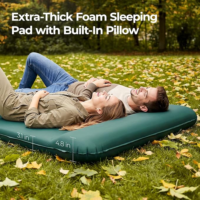 OGERY Self Inflating Sleeping Pad with Electric Pump 3.15 Ultra-Thick Memory Foam Camping Pad 4 Season Camping Mattress Pad with Built-in Pillow Camping Essentials Gear for Tent Travel Car