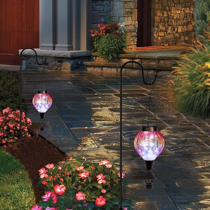 2PC Hot Air Balloon Solar Lantern Outdoor Waterproof Gradient Orange Glass Balloon Lantern Lights Hanging Solar Lights for Outside Patio Garden Tree Porch Yard Gift for Women Mom