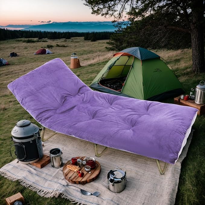 Folding Camping Cot Pad - Portable &amp Comfortable Outdoor Sleeping Mat with Elastic Strap Lightweight Waterproof Bottom Mattress Pad
