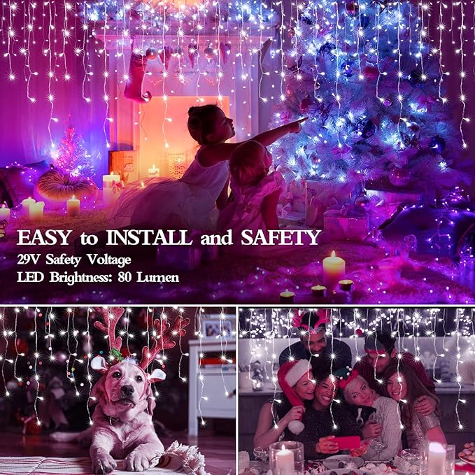 98FT 960 LED Christmas Lights Waterproof 8 Modes Ice Lights for Outside with Memory and Timer Hanging Fairy Lights Plug-in Curtain String Lights for Holiday Party Wedding Home (Cool White)