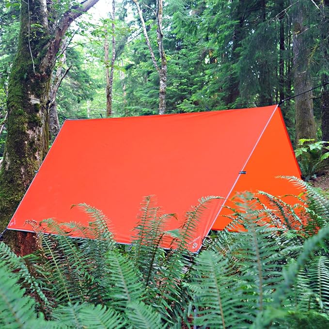 AquaQuest Survivor High Visibility Tarp - Portable Safety Shelter or Emergency Rain Fly - Disaster Preparedness Must Haves for Hiking Backpacking &amp Expedition 15 x 15 ft
