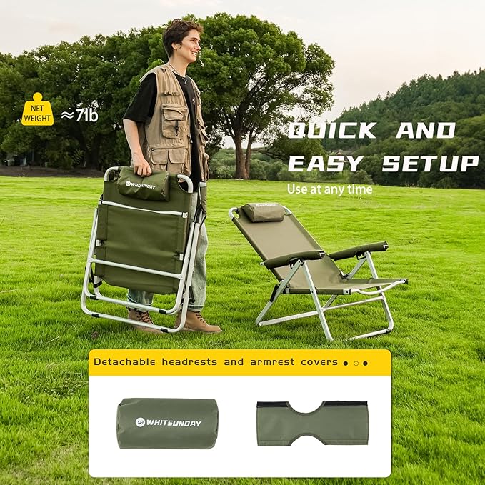 Whitsunday 4-Level Adjustment Chair Portable Camping Chair Backpacking Chair for Hiking Mountaineering Beach for Hiking Mountaineering Beach-Green