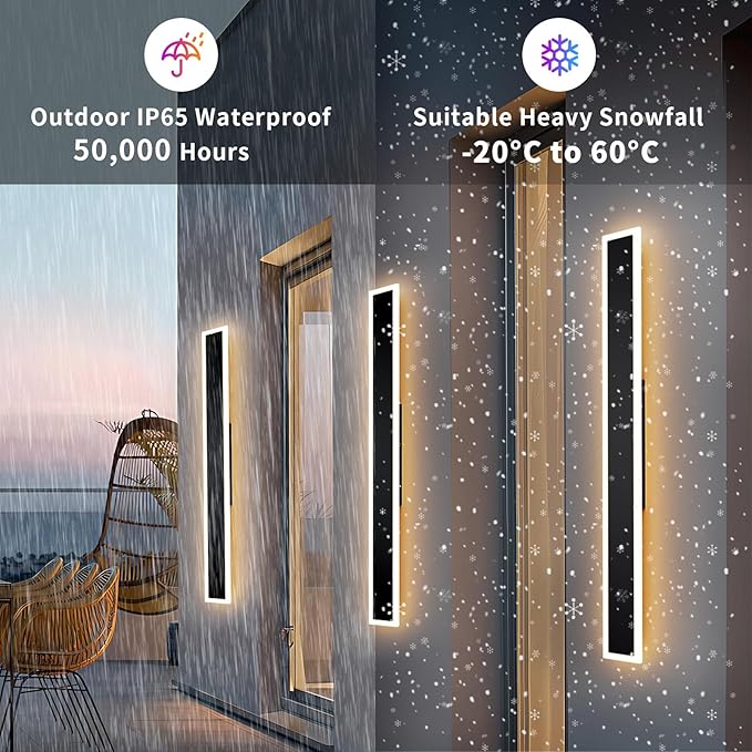 2 Pcs Modern Outdoor Wall Lights 23.6inch Dimmable 3000K-6000K with Remote Control Waterproof IP65 Exterior Long Wall Sconce for House Garage Patio