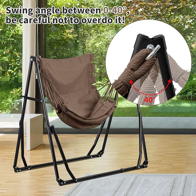 2 in 1 Hammock with Stand Outdoor Hammock Swing Chair with Portable Heavy Duty Stand Multi-Functional Hammock Stand 480 lbs Weight Capacit-Coffee