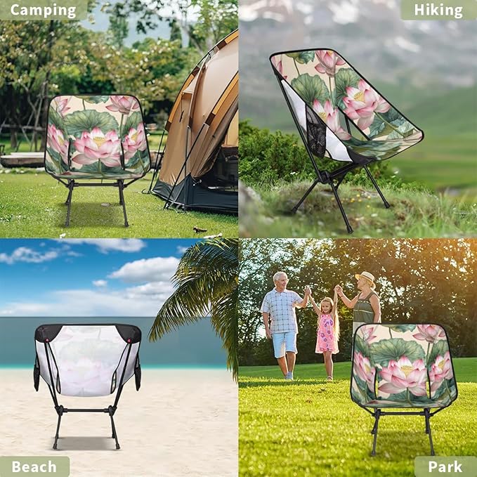 Honeybaby Folding Camping Chair Pond Flowers Camping Chairs Lightweight Portable Chair Outdoor Foldable Chairs for Camping Travel Picnic Beach Hiking