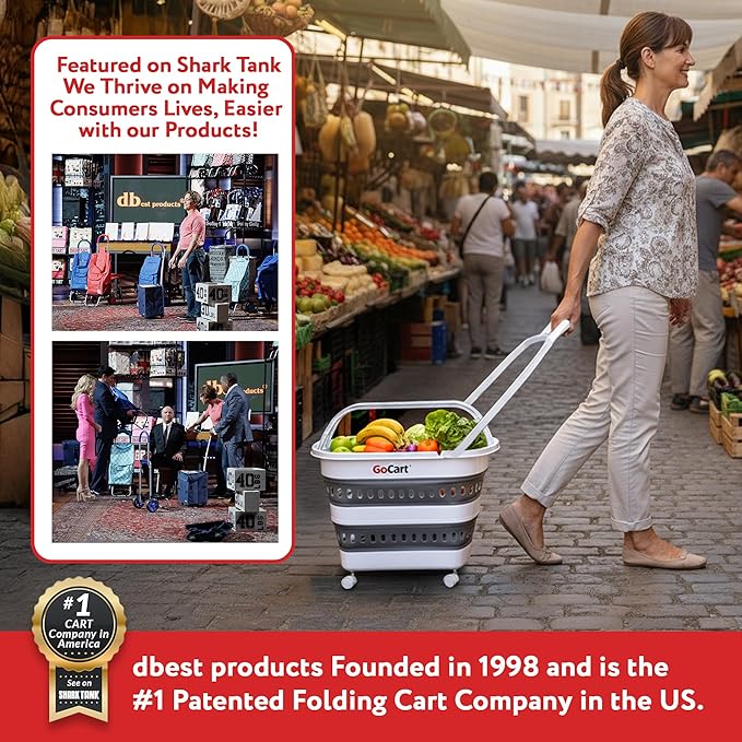 dbest Products Gocart Foldable Shopping Cart with Wheels - Collapsible Grocery Cart with Handles for Easy Storage - As Seen on Shark Tank - Portable Rolling Cart - 33 Height - Lightweight Design