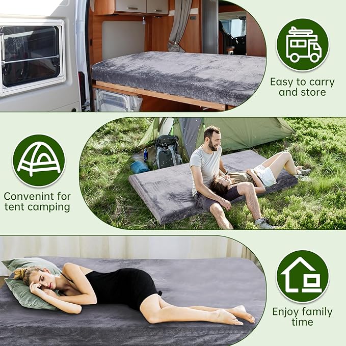 Memory Foam Camping Mattress pad3 Inch Thick Floor Sleeping Mat Pad for Adults with Waterproof and Non-Slip Bottom Portable Roll Up Mattress for Sleepover Guest