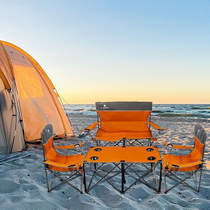 CAMPHILL Camping Chair Set of 3 Outdoor Folding Camping Chairs for Heavy People with Cup Holder &amp Carry BagCollapsible Chair Include One Sofa Chair and Two Single ChairSupport up to 500lbs