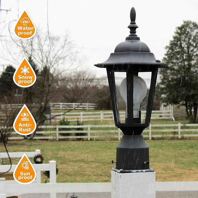 LIT-PaTH 16 Inch Outdoor Lamp Post Light Fixture Exterior Pole Lantern with Clear Glass Hardwired Aluminum Post Lighting for Driveway Garden Yard Matte Black 2-Pack
