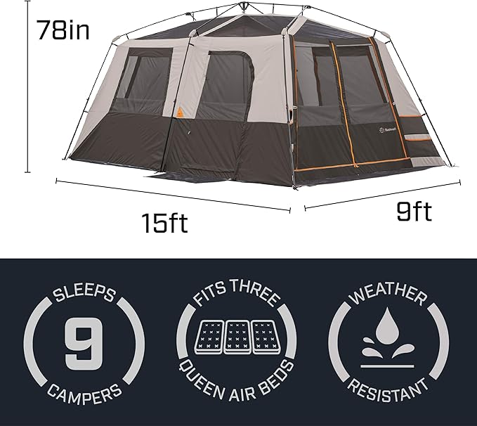 Bushnell Instant Tent | 6 Person / 9 Person / 12 Person Shield Series Instant Tents Cabin Design Perfect for 3 Season Family Camping Hunting and Fishing with Fast Setup | Instant Tents Cabin Design