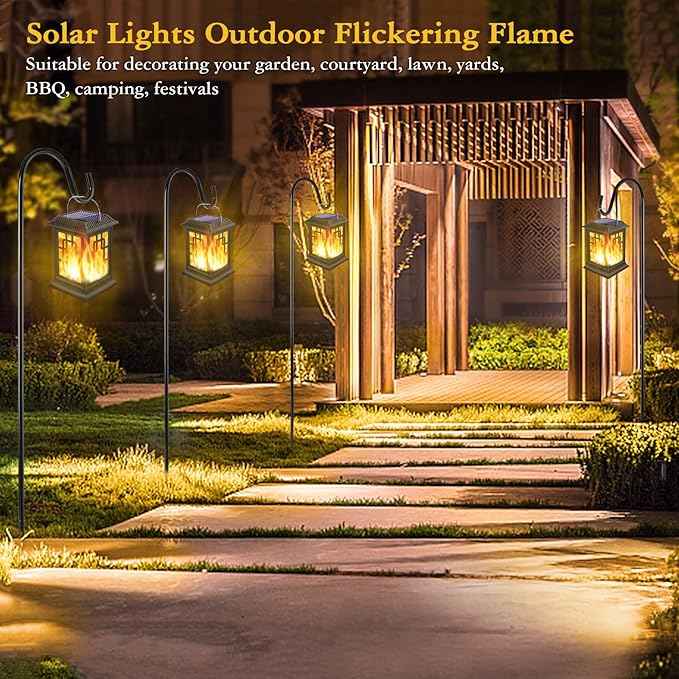 Outdoor Solar Lanterns Flickering Flame Solar Lights Hanging Waterproof LED Garden Umbrella Decorative Lighting with 2 Lighting Modes for Patio Garden Deck Yard