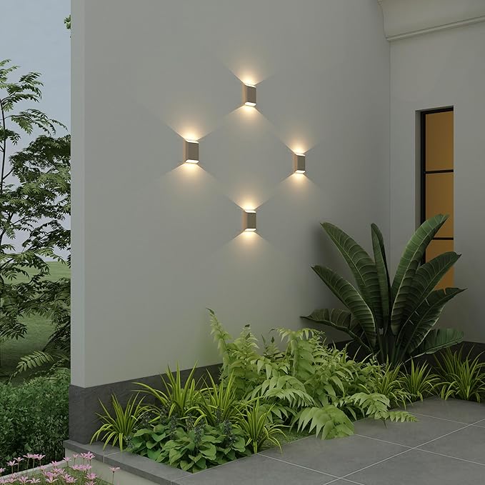 Aluminum Wall Sconces 15.5W LED Waterproof Wall Lights IP65 Outdoor Porch Lamp Up and Down Dimmable Modern Wall Lamps for Bedroom Living Room Garage Yard 3000K… (Champagne)