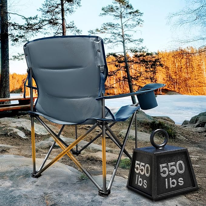 Timber Ridge 550 LBS Oversized Folding Camping Chair for Adults Heavy Duty Outdoor Chair with Cup Holder Side Pocket for Camp Lawn Picnic Navy-Upgrade