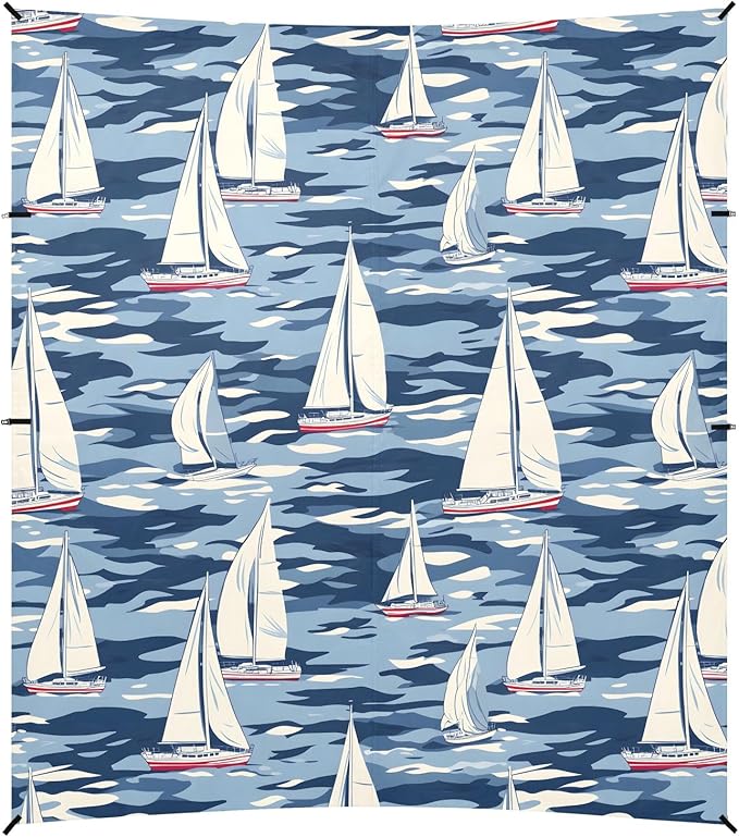 Camping Sun Shelters Sailboat in Waves Pattern Beach Canopy 126 * 110.2in