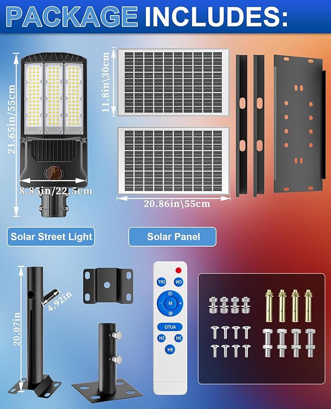 JAYNLT Y-6500W Solar Street Lights Outdoor 650000LM 6500K High Powered Commercial Parking Lot Lights Dusk to Dawn Waterproof Solar Security Flood Lamps with Remote for Driveways Basketball Courts