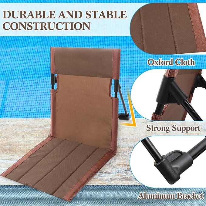 Karenhi 4 Pcs Foldable Poolside Chairs Portable Beach Chair Folding Seat for Edge of Pool Provide Back Support with Carry Bag for Adults Traveling Camping Picnic Lawn(Brown26.8 InchClassic Style)