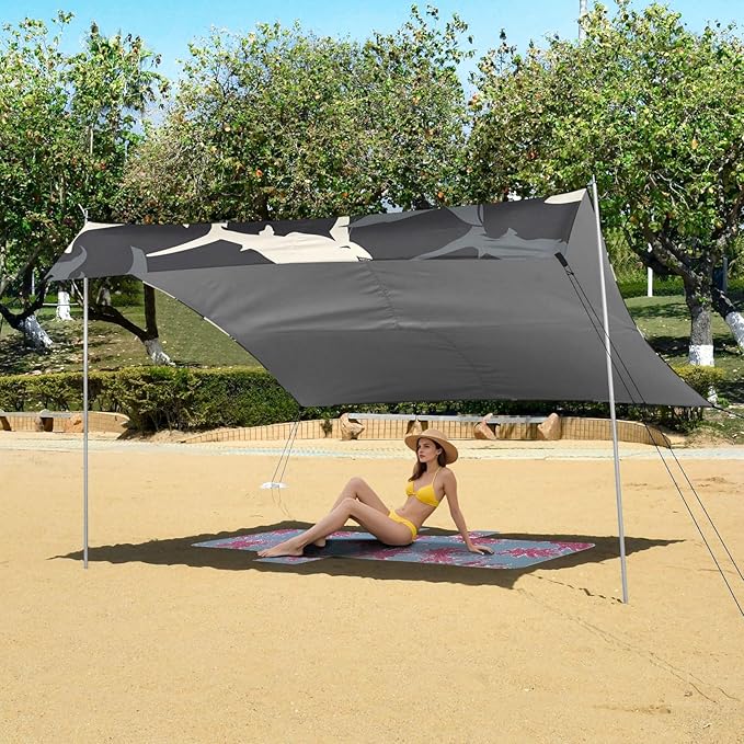 Grey White Shark Dark Camping Sun Shelter Beach Tent Portable Beach Sun Shade Outdoor Canopy for Camping Trips Fishing Picnic