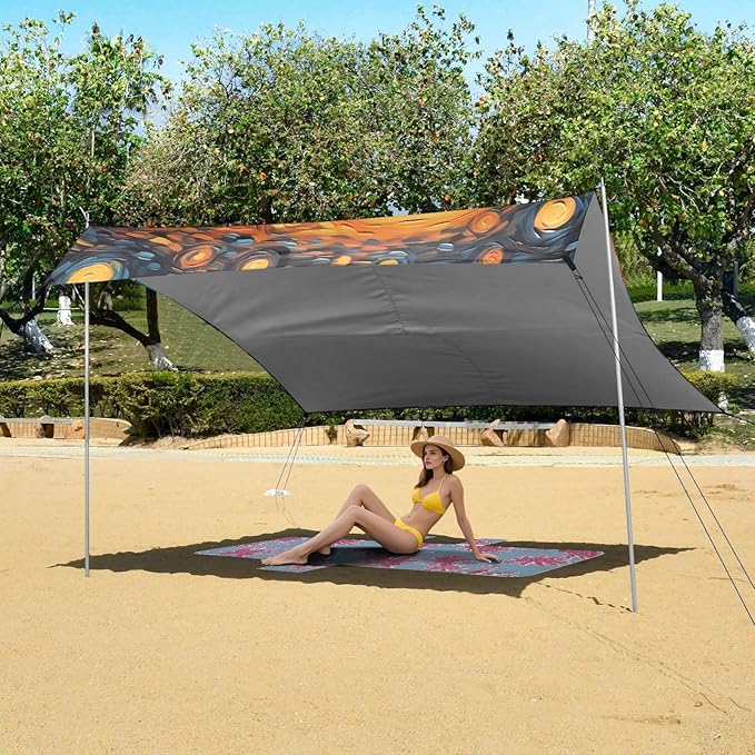 Starry Sky CatCamping Sun Shelters 9.2 x 10.5 FT Beach Canopy Tent Sun Shade with Carrying Bag for Camping Trips Fishing Backyard Fun or Picnics 21340160