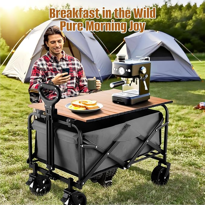 Metal Tabletop Board for Wagons CartFoldable Table 29×18 Heavy Duty for WagonAlloy Board with Load Capacity 68LBSCamping Essential and Gear for Outdoor Party with Family and Friends(Woody)