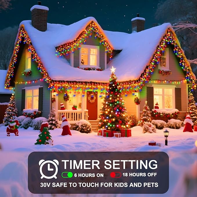 98 Ft Ice Light for Outside 900 LED Christmas Lights Outdoor Plug in Christmas Ice Lighting with 8 Modes &amp Timer for Holiday Party Wedding House Patio Outdoor Decor(Multicolor)