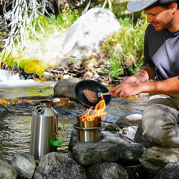 Kelly Kettle Ultimate Base Camp Kit – 54 oz Large Stainless Steel Camp Kettle Lightweight Camping Kettle with Whistle Kelly Kettle Stove for Fishing Hunting Hiking