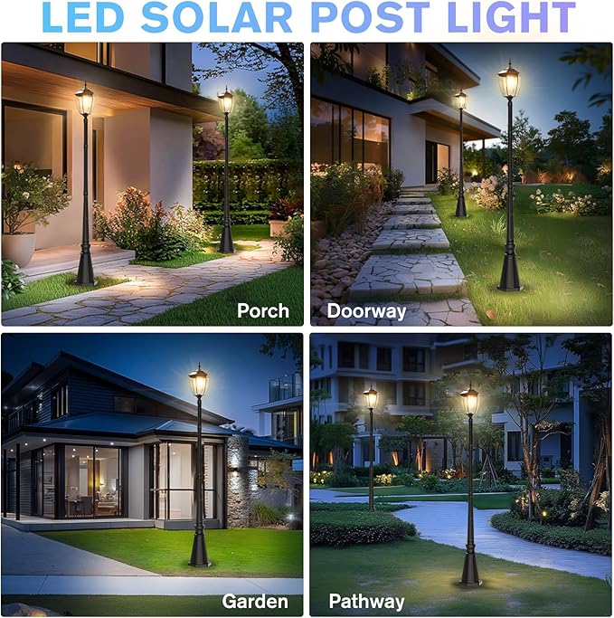 90'' H Solar Post Lights 2700K Solar Lamp Post Light Waterproof Dusk to Dawn Pole Lights Outdoor lamp Posts Lighting for Garden Patio Yard Pathway Gate Remote Control Black(Warm White)