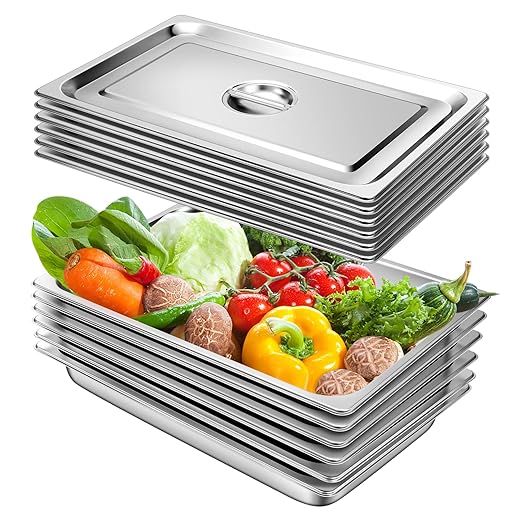Hotel Pan with Lids 6 Pack Full Size 2.5 Deep Stainless Steel Steam Table Pan Commercial Food Pans for Catering Buffet Chafing Dish Pans Metal Steam Tray (1/1 Full Size x 2.5 Inch Deep 6 Pack)