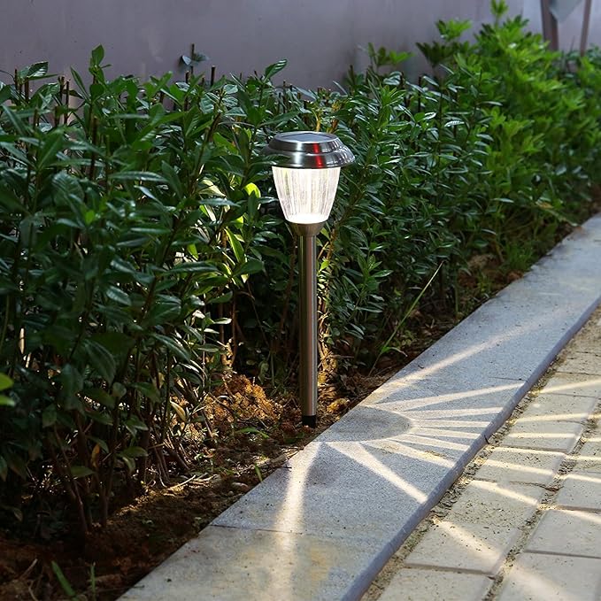 Solar LED Outdoor Lights 8-Pack Stainless Steel Pathway Landscape Lights for Outdoor Path Patio Yard Deck Driveway and Garden (Silver)