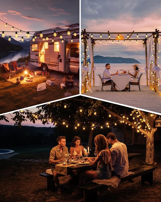 Torkase Outdoor String Lights 180FT Patio Lights with 53 Dimmable S14 Plastic Bulbs 2 Spare 2200K Waterproof Connectable Hanging Lights for Backyard Porch Cafe Party Decor