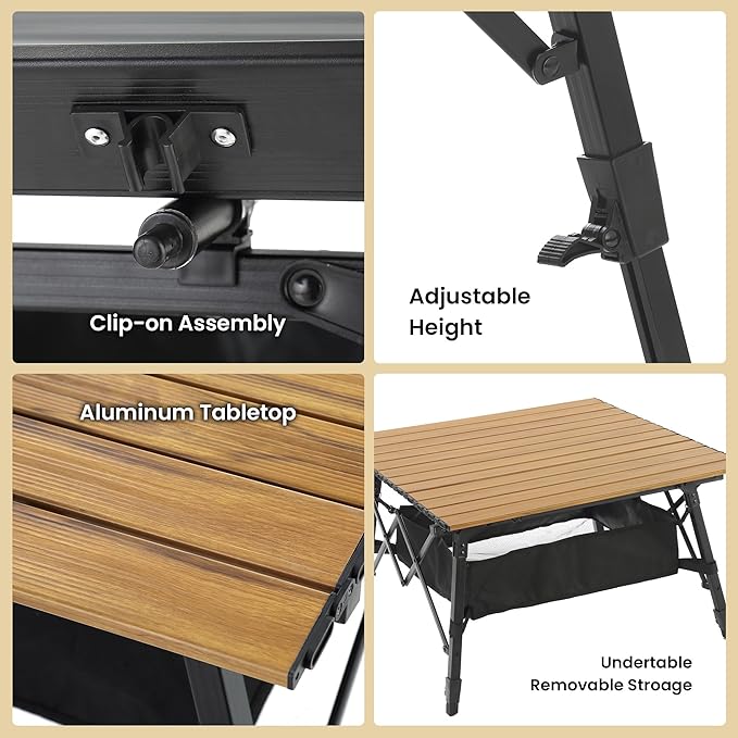 ARROWHEAD OUTDOOR 39 Aluminum Folding Camp Roll Up Table w/Adjustable Height Undertable Mesh Storage Carry Bag