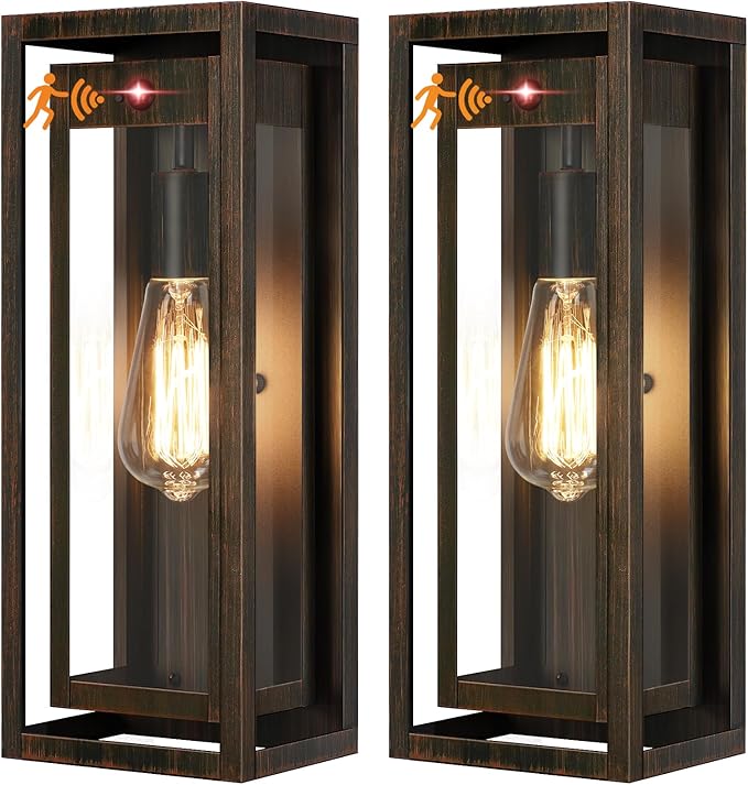 15 Motion Sensor Classic Outdoor Light Fixture Wall Mount 3 Lighting Modes Waterproof Anti-Rust Wall Sconces 2 Pack Exterior Lighting Fixtures for Front Door Porch Garage