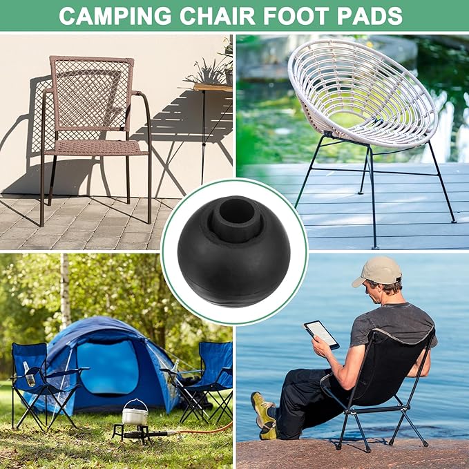 4-Pack Camping Chair Foot Pads 15mm Rubber Anti-Sinking Folding Camp Chair Replacement Feet for Fishing/Hiking/Picnic/Hardwood Floors/Tile/Outdoor Chair Leg Caps [Black]