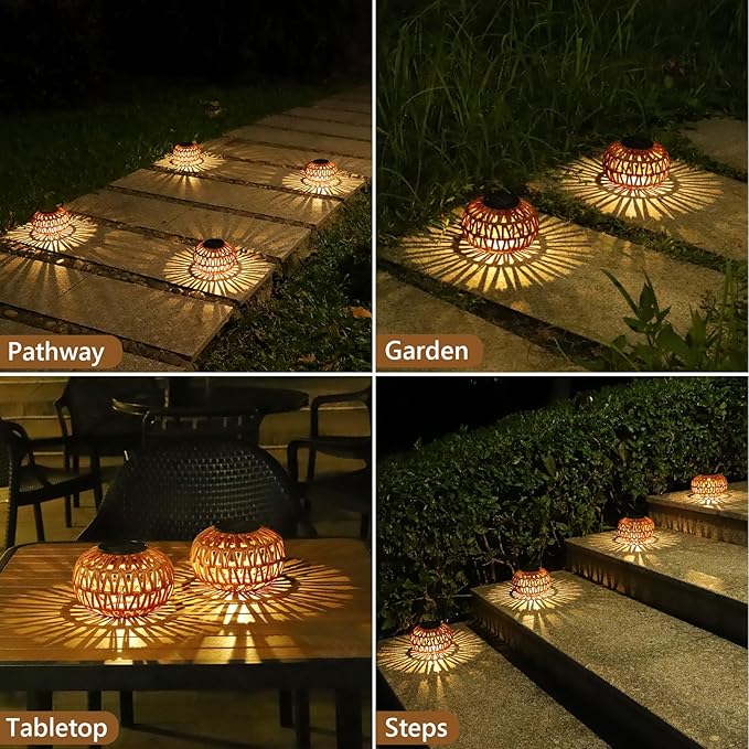 2 Pack Solar Lanterns Outdoor Waterproof Outdoor Table Lamp Decor Rattan Solar Lights Decorative Small Tabletop Lantern Gifts for Mom Grandma Lantern Lights Outside for Garden Yard Steps