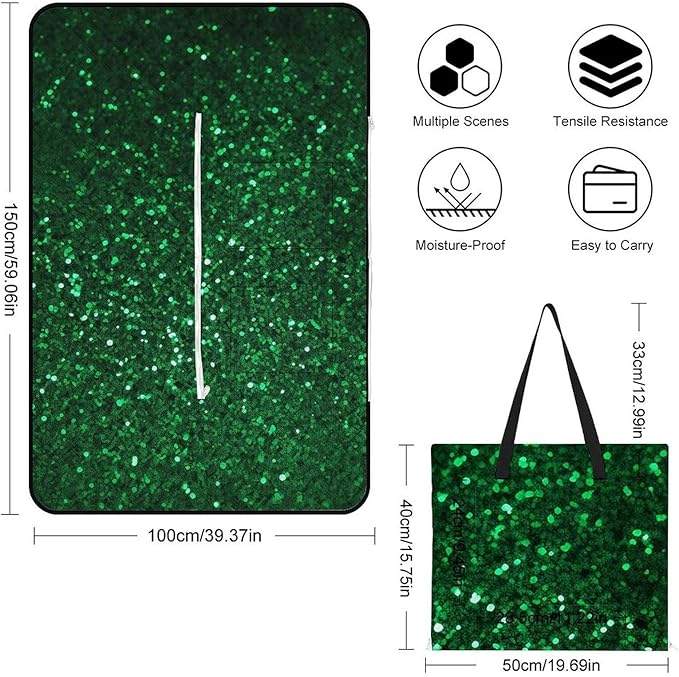 Zipper Green Sequin Sparkle Style Picnic Mat Suitable for Travel Camping Park Or Home Use